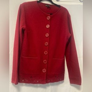 Boiled Wool Red Cardigan Sweater Size Small